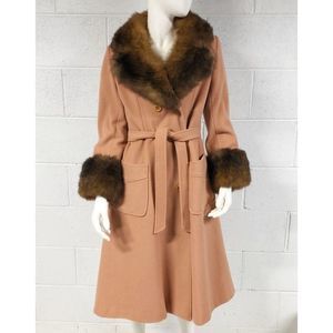 Womens Vintage 70s Domino NY Colony Penny Lane Fur Trimmed Wool Coat